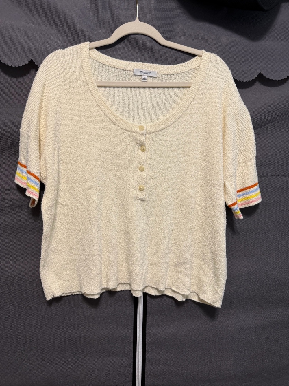 Madewell Short Sleeve Cream Henley Sweater